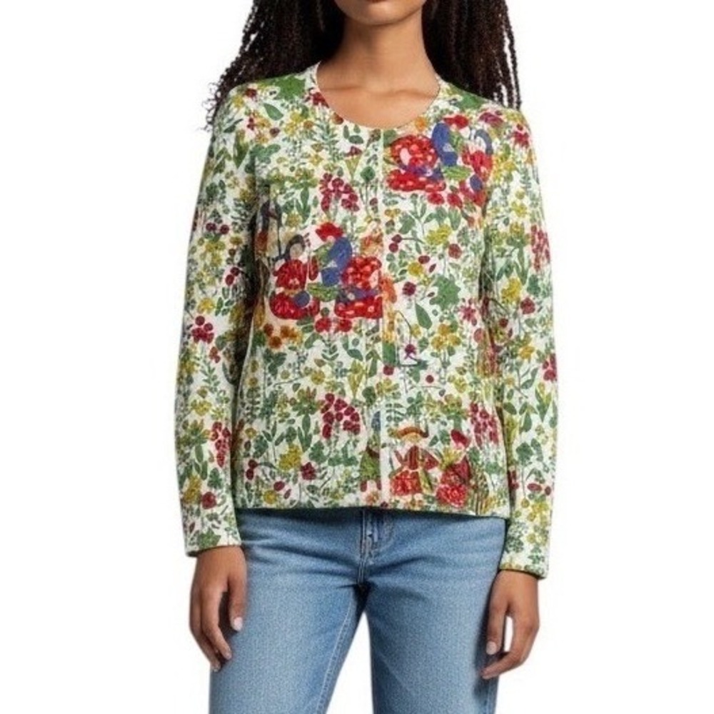 J McLaughlin Womens XS Floral People Scene Button Cardigan Sweater